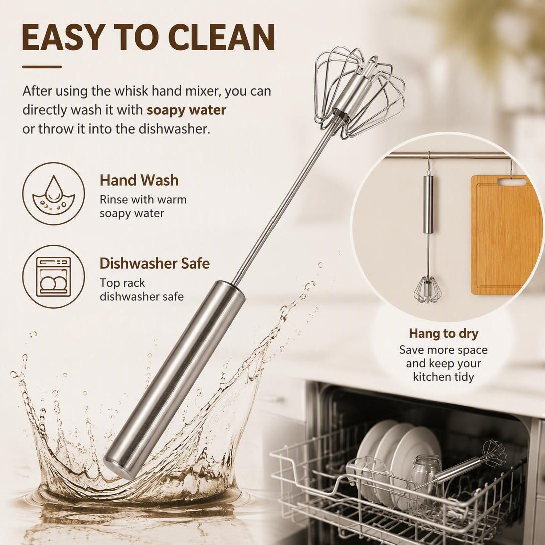 🥚 Stainless Steel Semi-Automatic Egg Whisk – Effortless Mixing for Baking & Cooking
