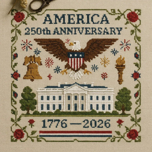 ✨250th Anniversary of America Cross Stitch Kit – Celebrate with Craft and Tradition