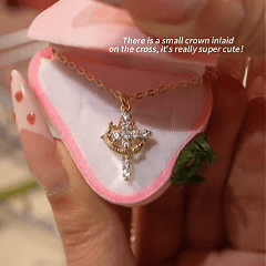 👑💎 Paved Cross Rotatable Crown Charm Necklace