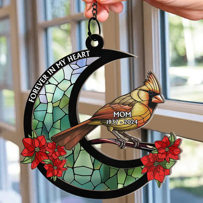 ❤️ In Loving Memory 🕊️ Cardinal Stained Glass Moon Ornament – Personalized Window Suncatcher