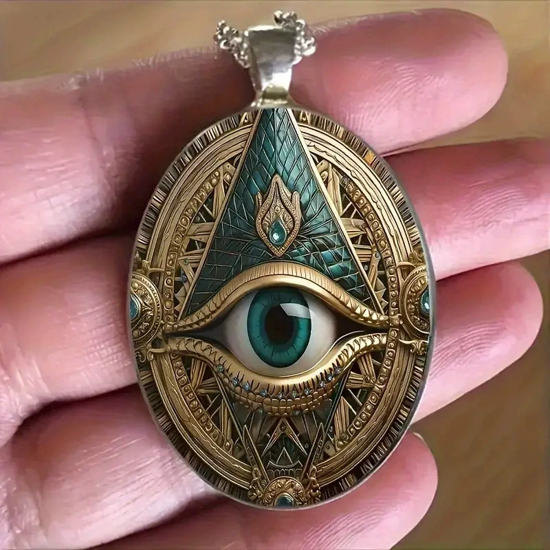 Vintage Mason Gothic Oval Evil Eye Pendant Necklace