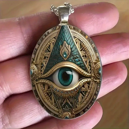Vintage Mason Gothic Oval Evil Eye Pendant Necklace