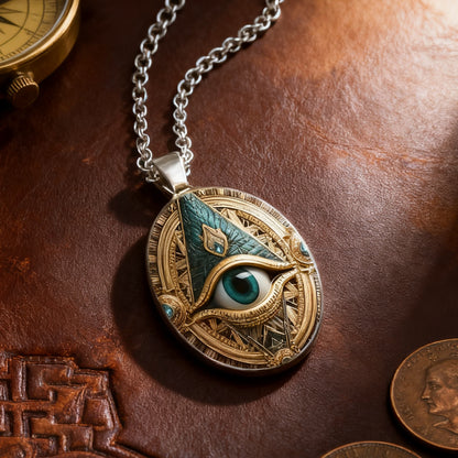 Vintage Mason Gothic Oval Evil Eye Pendant Necklace