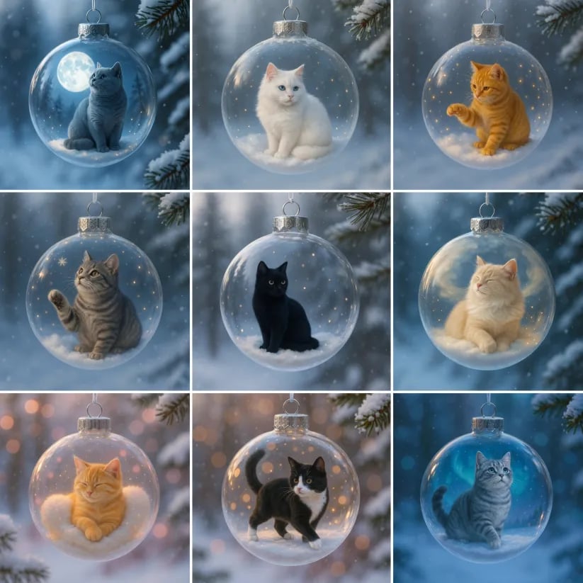 🔥Last Day 49% OFF - Cute Cat Christmas Glass Ornaments Collection