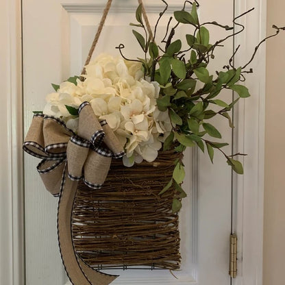 🎁Christmas Gift💐Cream Hydrangea Door Hanger Basket Wreath
