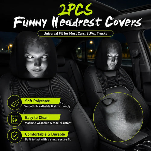 🎃 Early Halloween Sale – Horror Car Headrest Covers (2PCS Universal Fit)💀