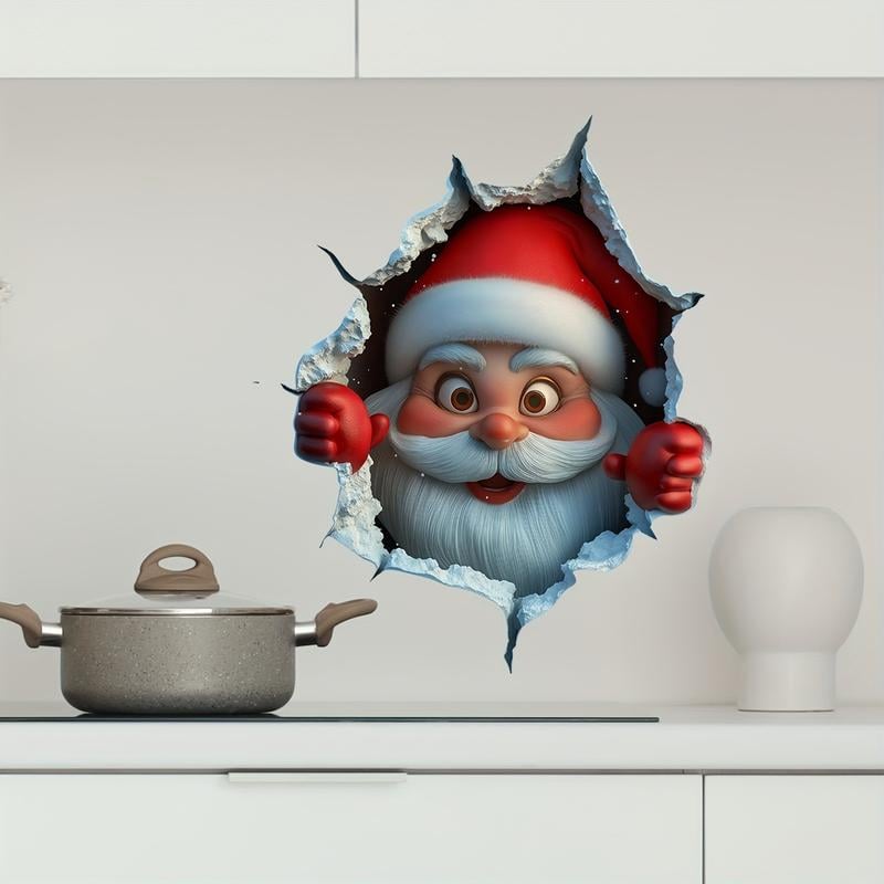 🎅 3D Peeking Santa Decal - Realistic Break-Through Holiday Magic (Damage-Free)
