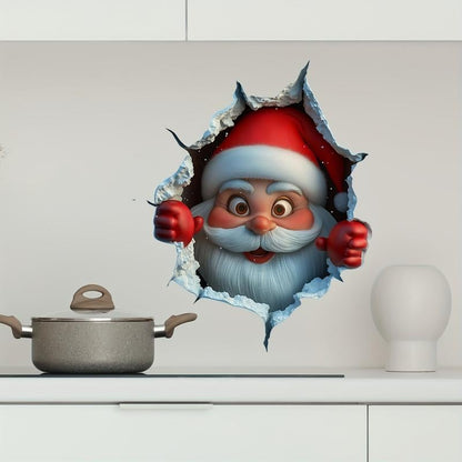 🎅 3D Peeking Santa Decal - Realistic Break-Through Holiday Magic (Damage-Free)