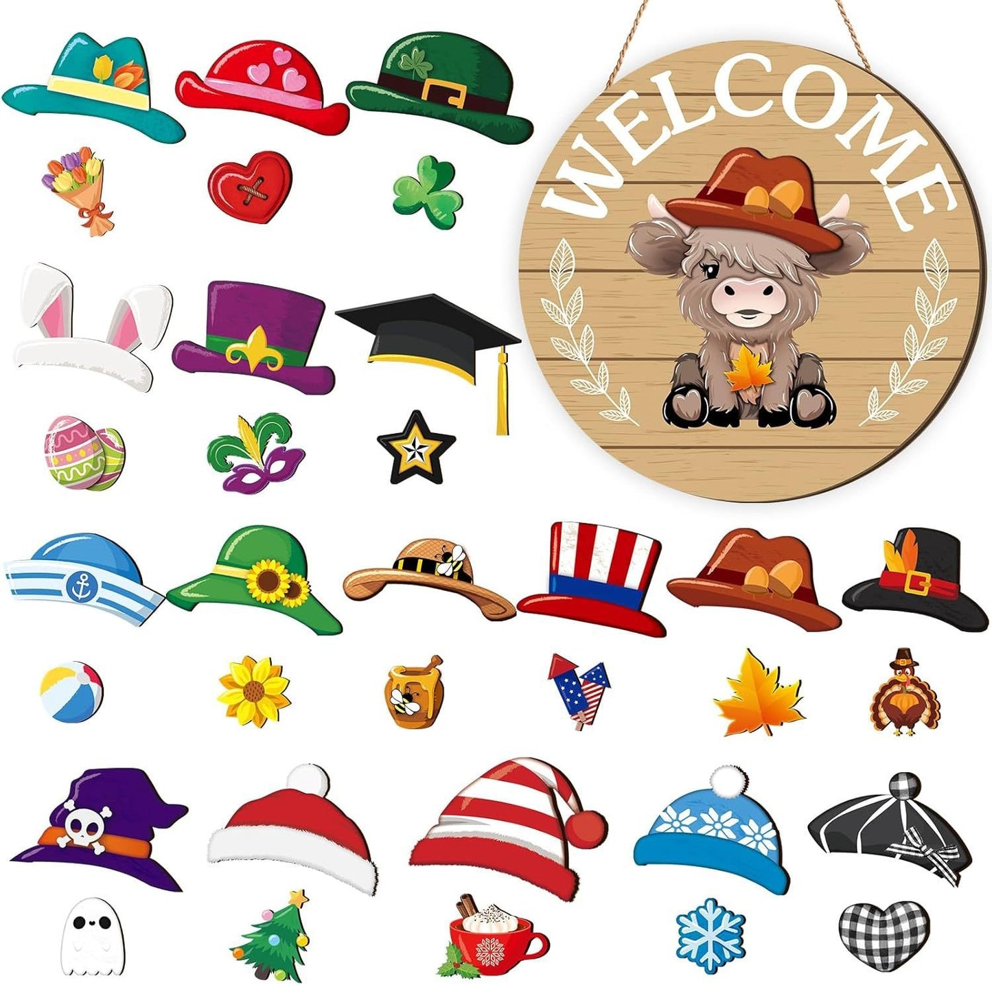 🪧 35pcs Interchangeable Welcome Sign Highland Cow Sign