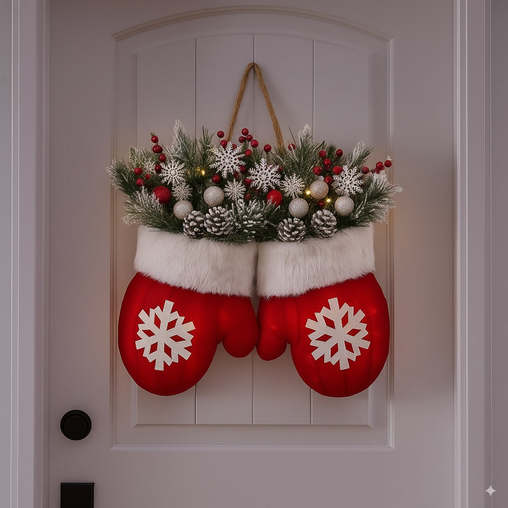Handgemachter Weihnachtsfäustlingskranz 