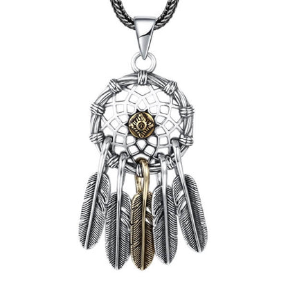 Sterling Silver Feather Dreamcatcher Pendant Necklace