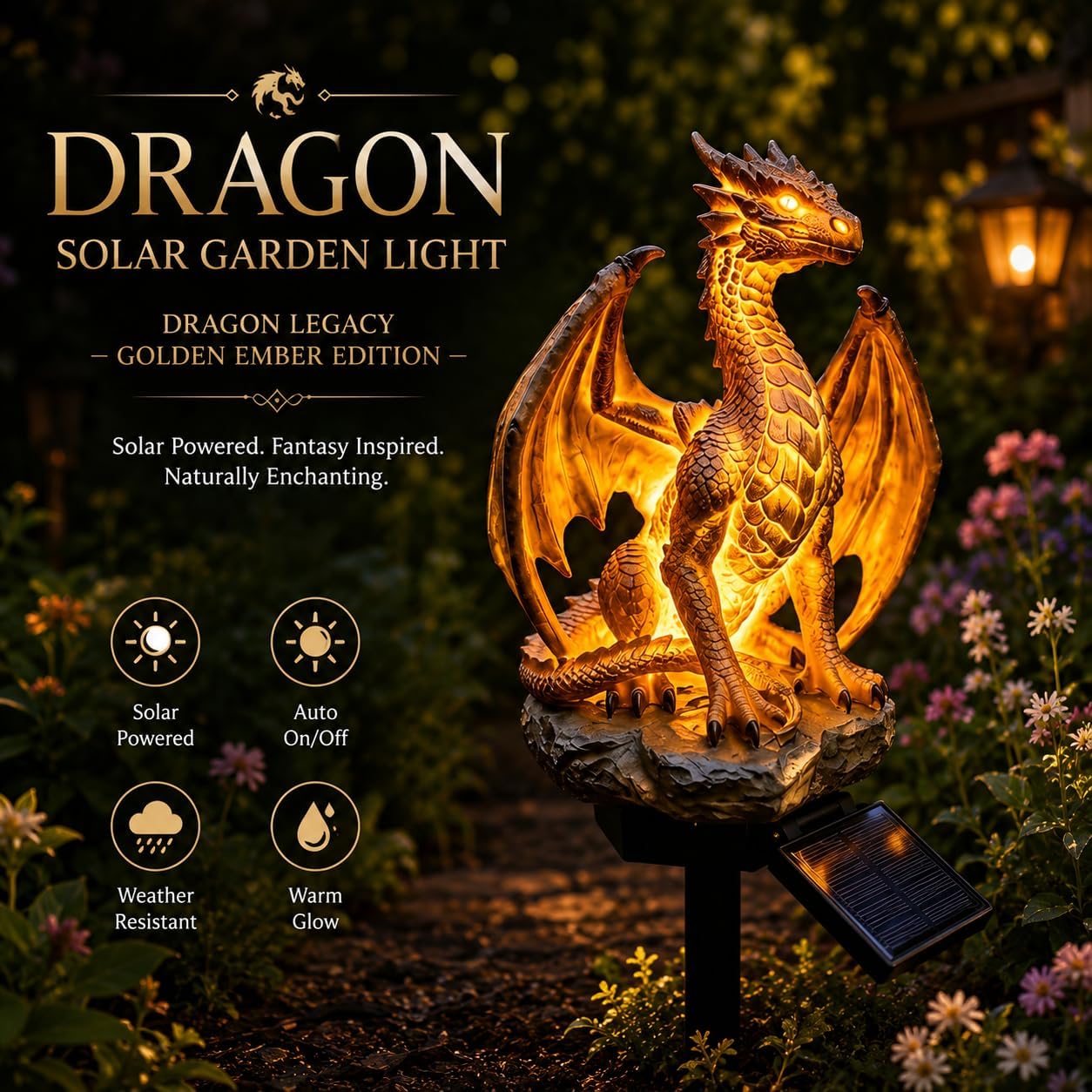 🎁 Dragon Lover's Gift 🐉 Solar LED Dragon Statue – Waterproof Garden & Patio Ornament