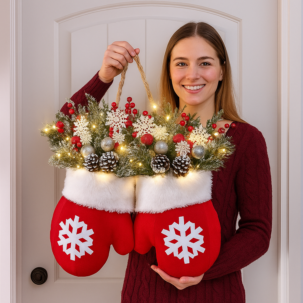 Handgemachter Weihnachtsfäustlingskranz 