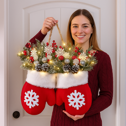 Handgemachter Weihnachtsfäustlingskranz 
