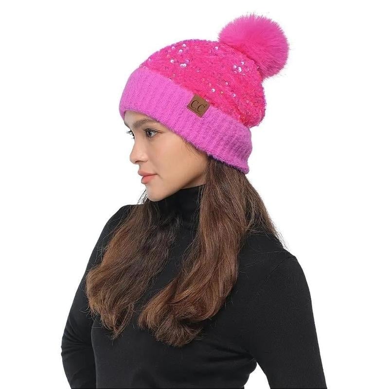 🔥Last Day 50% OFF - C.C Sequin Fur Pom Beanie