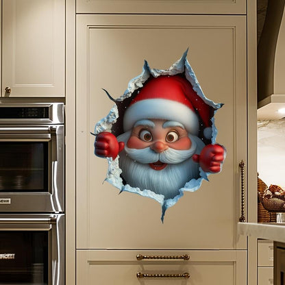 🎅 3D Peeking Santa Decal - Realistic Break-Through Holiday Magic (Damage-Free)