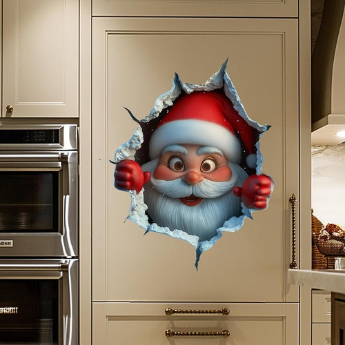 🎅 3D Peeking Santa Decal - Realistic Break-Through Holiday Magic (Damage-Free)