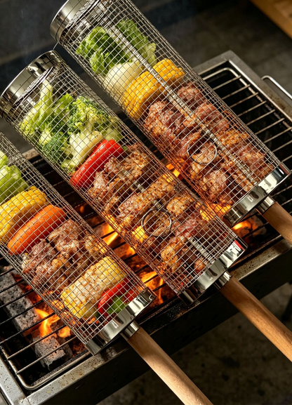 😋🔥Stainless Steel Rotary BBQ Cage with Handle🍗