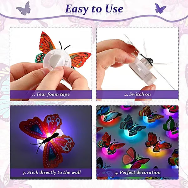 🦋 3D Colorful Butterfly LED Night Light – Creative Stick-On Wall Decor