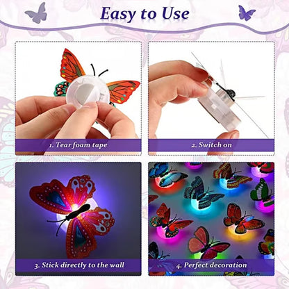 🦋 3D Colorful Butterfly LED Night Light – Creative Stick-On Wall Decor