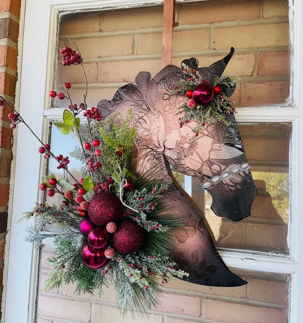 🐴Horse Head Wreath – Rustic Farmhouse Equestrian Door Decor✨