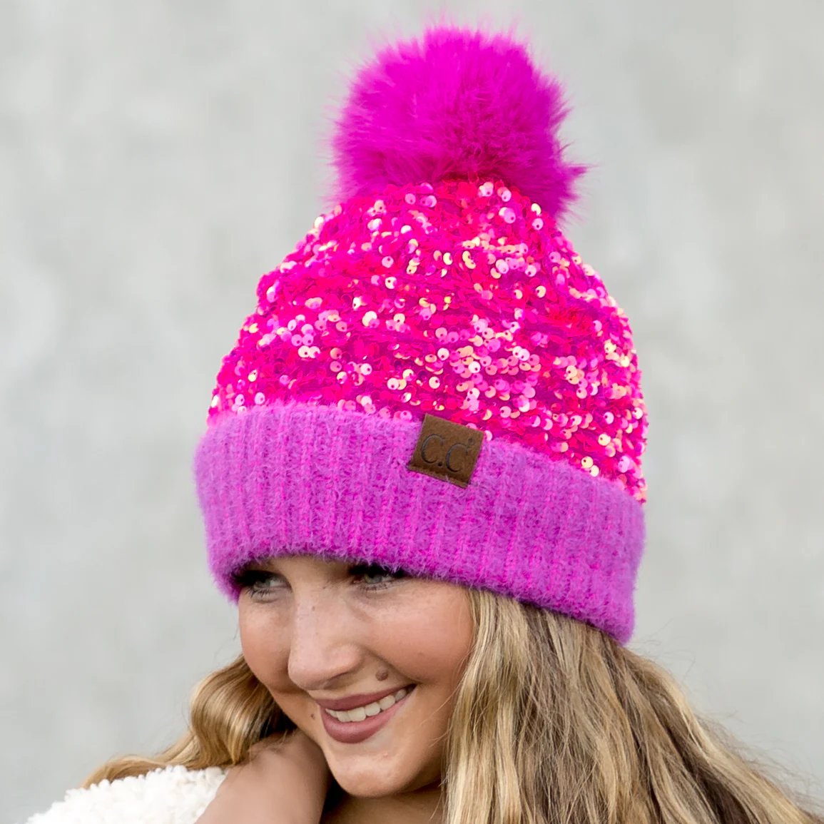 🔥Last Day 50% OFF - C.C Sequin Fur Pom Beanie