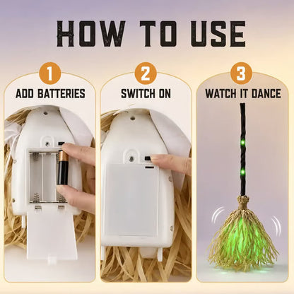 🧙‍♀️🧹Animated Moving Witch Broom with Light & Sound