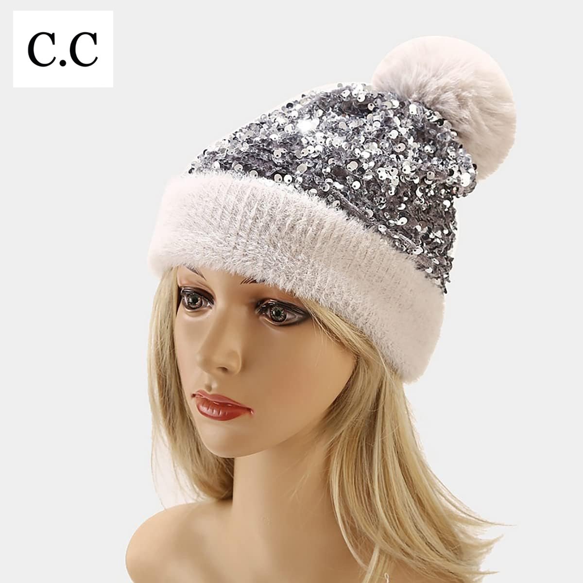 🔥Last Day 50% OFF - C.C Sequin Fur Pom Beanie
