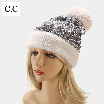 🔥Last Day 50% OFF - C.C Sequin Fur Pom Beanie