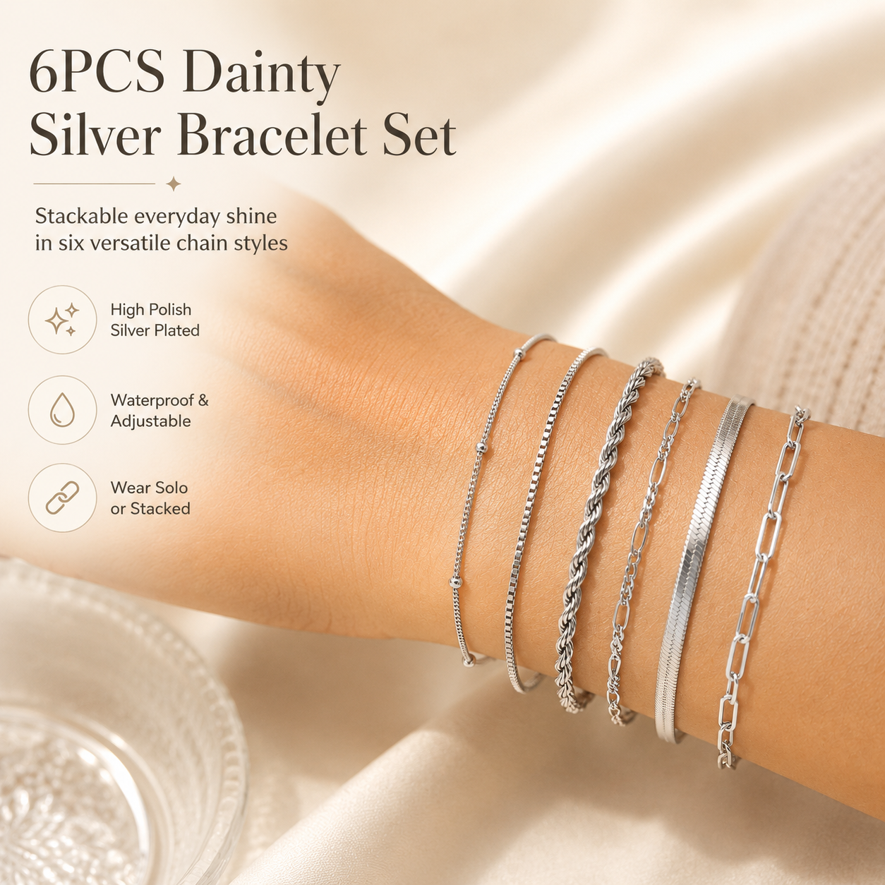🔥6PCS Dainty Gold Bracelet Set – Trendy Stackable Chain Bracelets for Women
