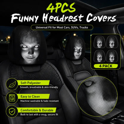 🎃 Early Halloween Sale – Horror Car Headrest Covers (2PCS Universal Fit)💀