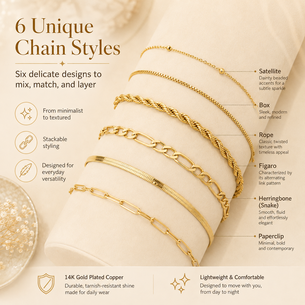 🔥6PCS Dainty Gold Bracelet Set – Trendy Stackable Chain Bracelets for Women