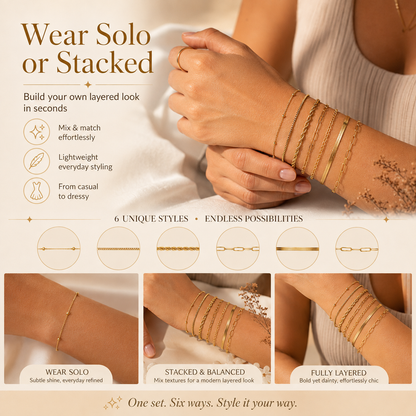 🔥6PCS Dainty Gold Bracelet Set – Trendy Stackable Chain Bracelets for Women