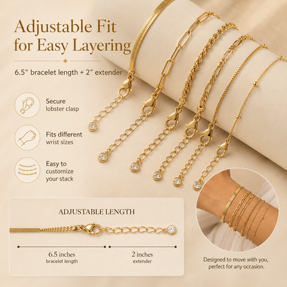 🔥6PCS Dainty Gold Bracelet Set – Trendy Stackable Chain Bracelets for Women