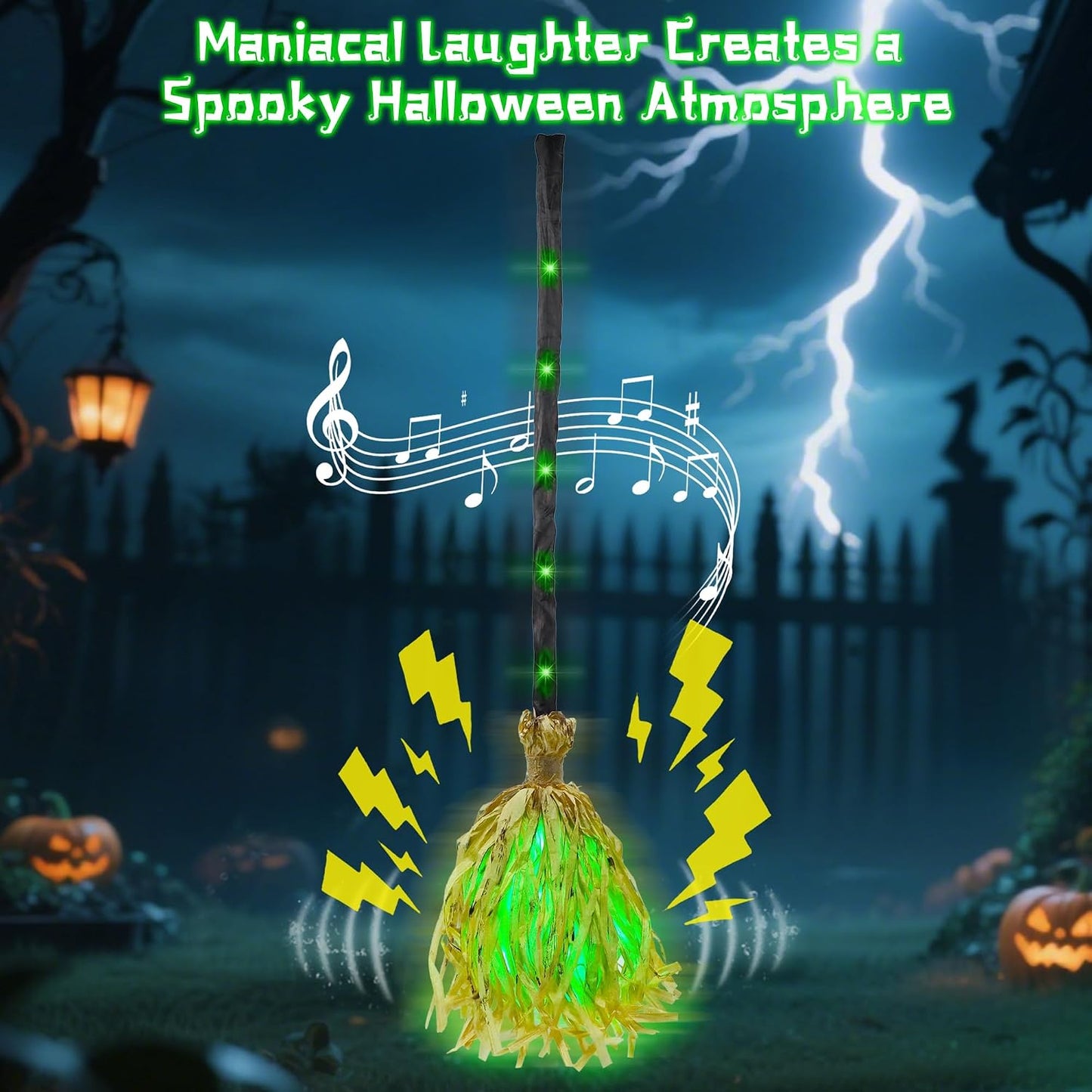 🧙‍♀️🧹Animated Moving Witch Broom with Light & Sound