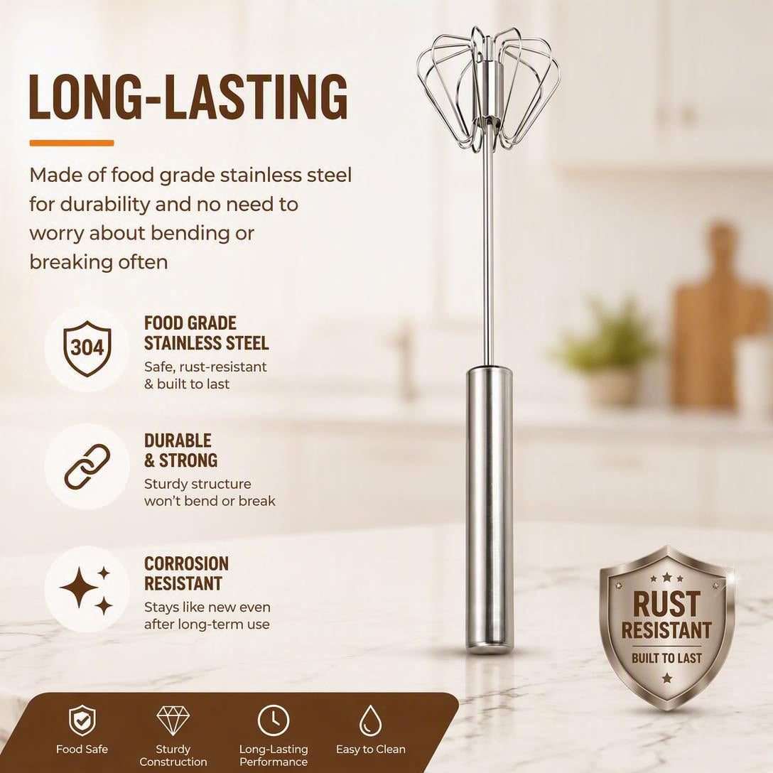 🥚 Stainless Steel Semi-Automatic Egg Whisk – Effortless Mixing for Baking & Cooking