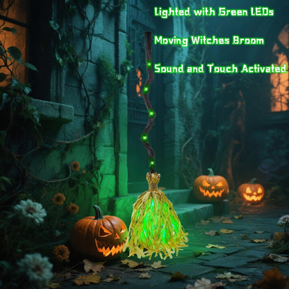 🧙‍♀️🧹Animated Moving Witch Broom with Light & Sound