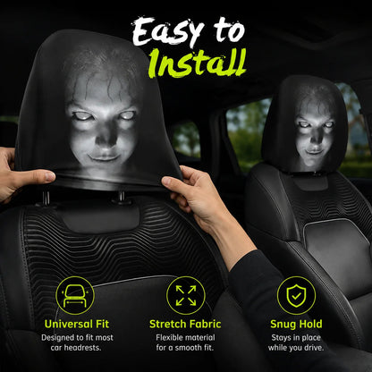 🎃 Early Halloween Sale – Horror Car Headrest Covers (2PCS Universal Fit)💀