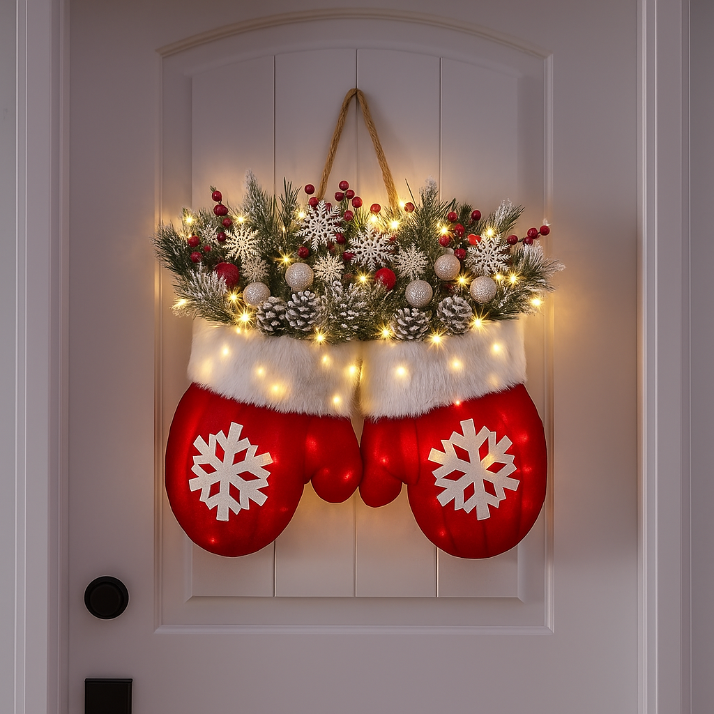 Handgemachter Weihnachtsfäustlingskranz 