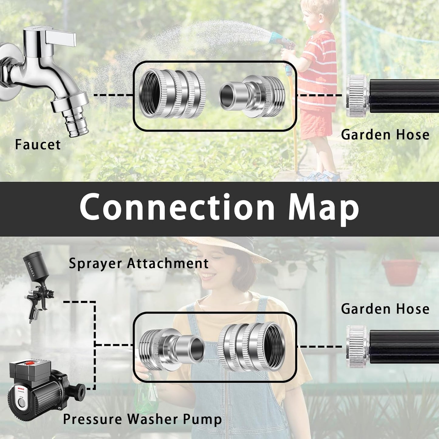 🏆Flash Sale⚡ 50K+ SOLD! Almost Gone-💥💧Stainless Steel Garden Hose Quick Connect Fittings Set,Best Gifts