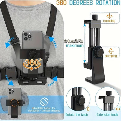 Chest strap phone holder, adjustable phone chest strap holder