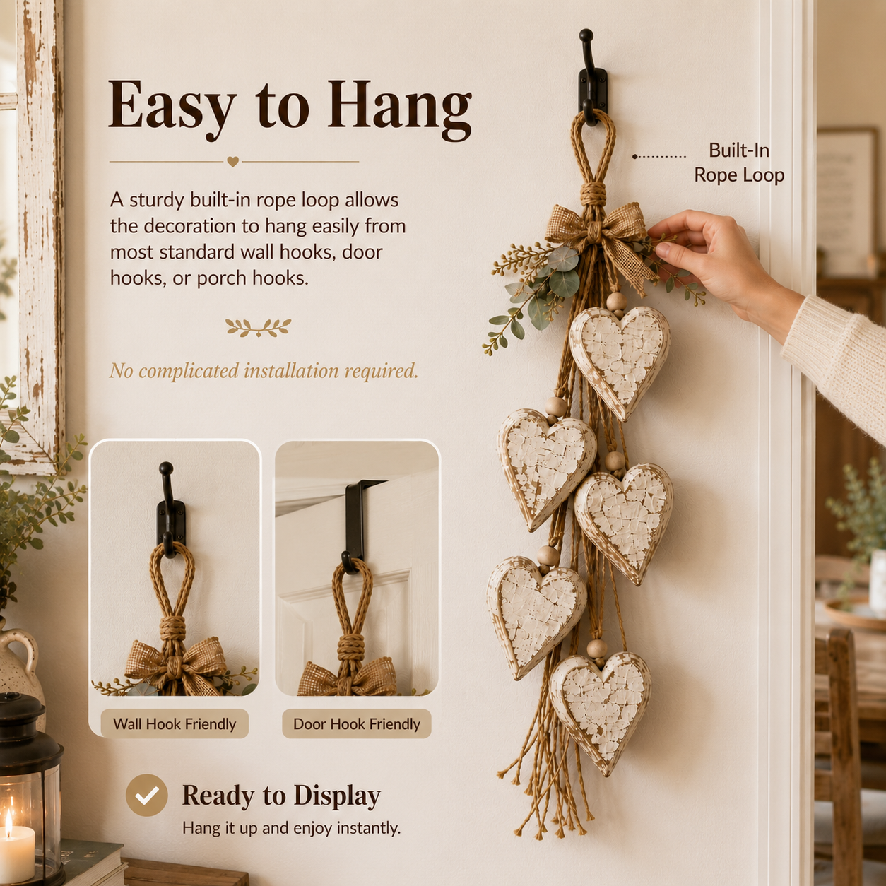 🤎 LED Hanging Heart Wall Decor – Warm Glowing Rustic Home Accent ✨