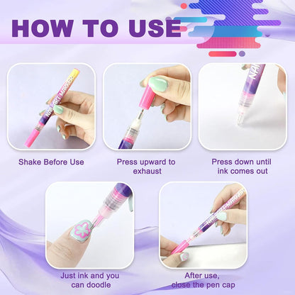 💅12 Colors Nail Art Pens Set – Fine Tip, Water-Based, Quick Dry