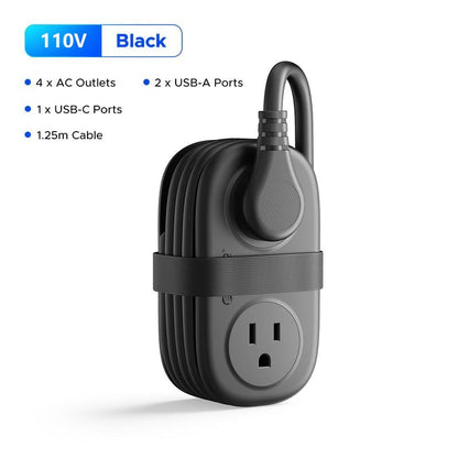 🔌7 in 1 Travel Power Strip, 4 Outlets 2 USB Ports