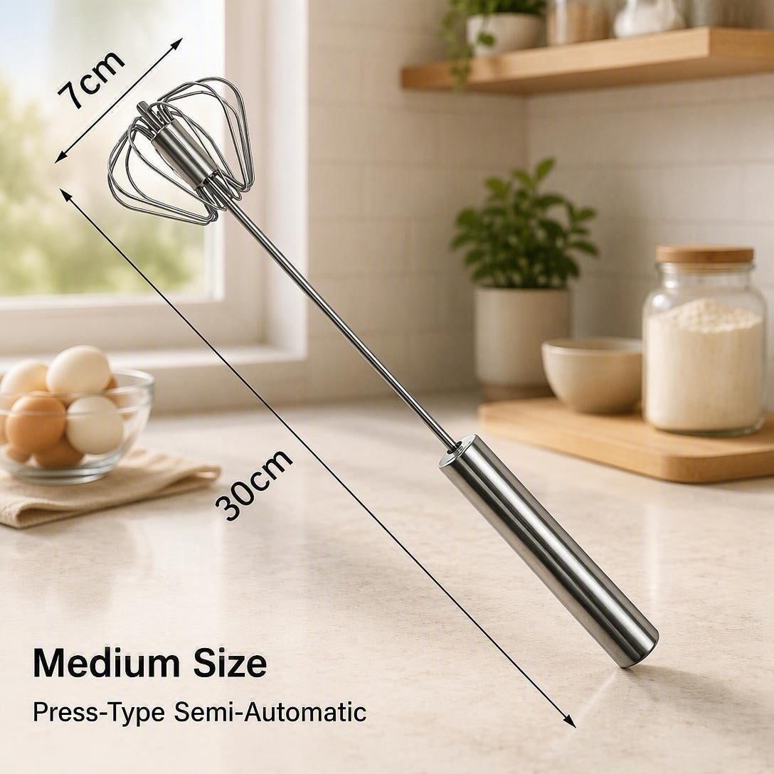 🥚 Stainless Steel Semi-Automatic Egg Whisk – Effortless Mixing for Baking & Cooking