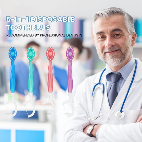 🎁5 in 1 Mini Toothbrush & Floss & Tongue Scraper & Toothpick Set 26pcs