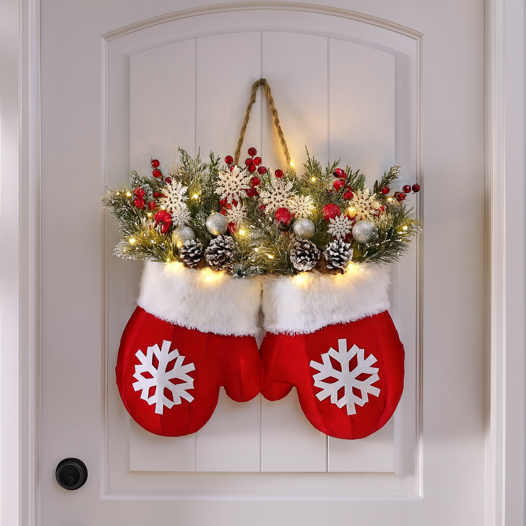 Handgemachter Weihnachtsfäustlingskranz 