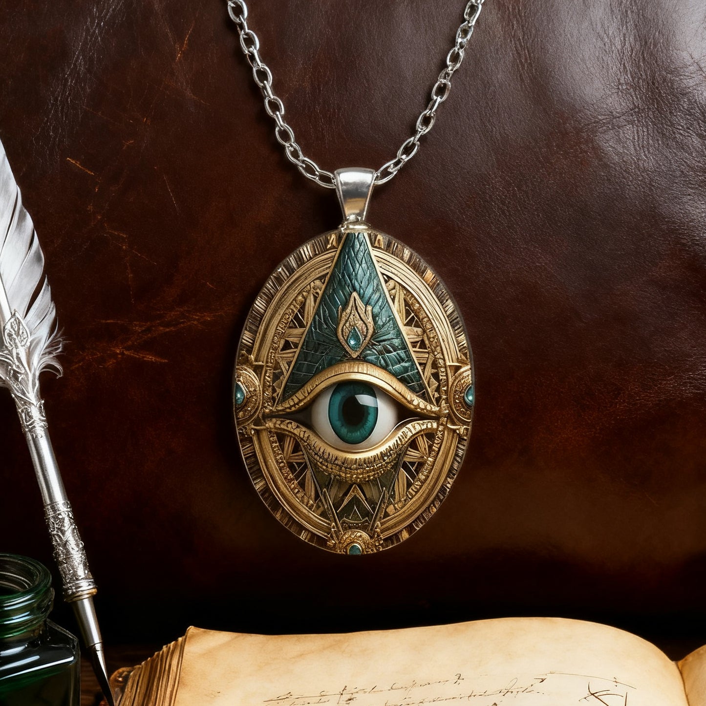 Vintage Mason Gothic Oval Evil Eye Pendant Necklace