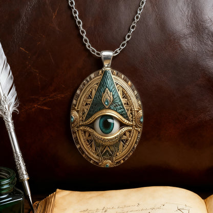 Vintage Mason Gothic Oval Evil Eye Pendant Necklace