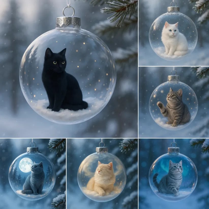 🔥Last Day 49% OFF - Cute Cat Christmas Glass Ornaments Collection